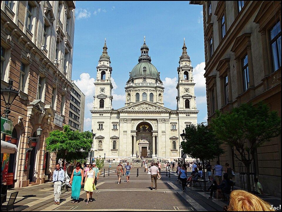 Exterior facade and dome of St. Stephen's Basilica in Budapest